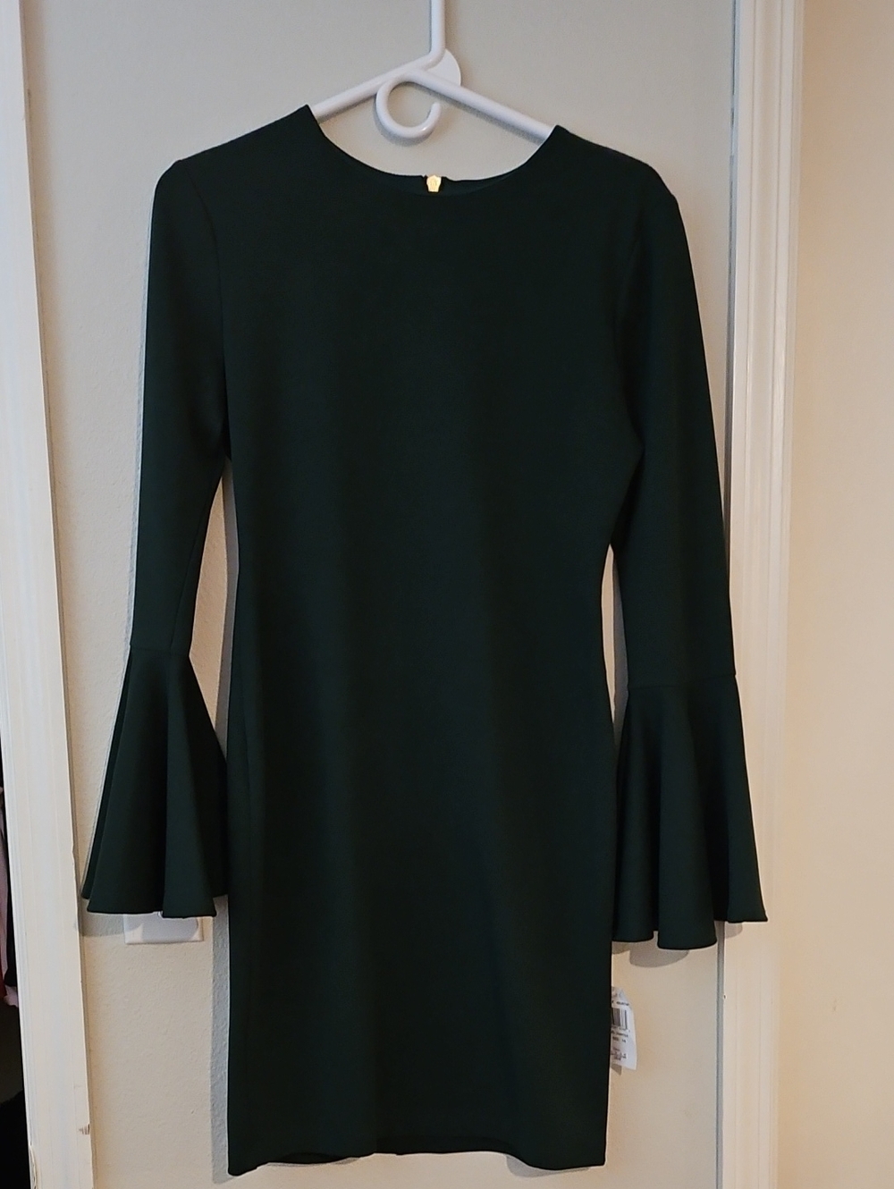 B Darlin Dark Green Long-Sleeve Bell-Sleeve Sheath Dress